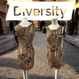 Byer Studio,Woman,Dress,Animal print,Brown-Black,Sz 8,Rayon,Zip,Made in USA.!
